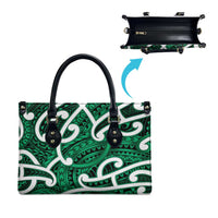 Aotearoa Maori Kowhaiwhai Leather Bag Kakariki Puhoro and Patiki LT9 - Polynesian Pride