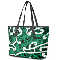 Aotearoa Maori Kowhaiwhai Leather Tote Bag Kakariki Puhoro and Patiki LT9 - Polynesian Pride