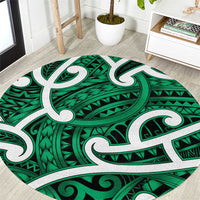 Aotearoa Maori Kowhaiwhai Round Carpet Kakariki Puhoro and Patiki LT9 Green - Polynesian Pride