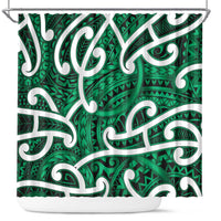 Aotearoa Maori Kowhaiwhai Shower Curtain Kakariki Puhoro and Patiki LT9 Green - Polynesian Pride