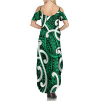 Aotearoa Maori Kowhaiwhai Summer Maxi Dress Kakariki Puhoro and Patiki
