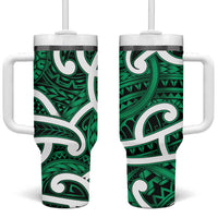 Aotearoa Maori Kowhaiwhai Tumbler With Handle Kakariki Puhoro and Patiki LT9 One Size: 40 oz Green - Polynesian Pride