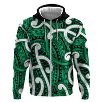 Aotearoa Maori Kowhaiwhai Zip Hoodie Kakariki Puhoro and Patiki LT9 Zip Hoodie Green - Polynesian Pride