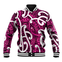 Aotearoa Maori Kowhaiwhai Baseball Jacket Mawhero Puhoro and Patiki LT9 Unisex Pink - Polynesian Pride