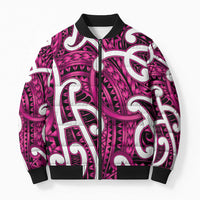 Aotearoa Maori Kowhaiwhai Bomber Puffer Jacket Mawhero Puhoro and Patiki LT9 Unisex Pink - Polynesian Pride