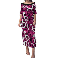 Aotearoa Maori Kowhaiwhai Puletasi Mawhero Puhoro and Patiki LT9 Long Dress Pink - Polynesian Pride