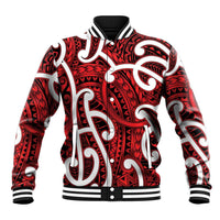 Aotearoa Maori Kowhaiwhai Baseball Jacket Whero Puhoro and Patiki LT9 Unisex Red - Polynesian Pride