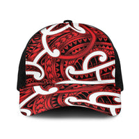 Aotearoa Maori Kowhaiwhai Baseball Net Cap Whero Puhoro and Patiki LT9 One Size Black Red - Polynesian Pride