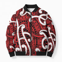 Aotearoa Maori Kowhaiwhai Bomber Puffer Jacket Whero Puhoro and Patiki LT9 Unisex Red - Polynesian Pride