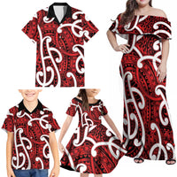 Aotearoa Maori Kowhaiwhai Family Matching Off Shoulder Maxi Dress and Hawaiian Shirt Whero Puhoro and Patiki