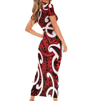 Aotearoa Maori Kowhaiwhai Family Matching Short Sleeve Bodycon Dress and Hawaiian Shirt Whero Puhoro and Patiki