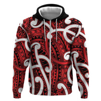 Aotearoa Maori Kowhaiwhai Hoodie Whero Puhoro and Patiki LT9 Zip Hoodie Red - Polynesian Pride