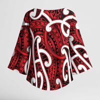 Aotearoa Maori Kowhaiwhai Kimono Sleeve Blouse Whero Puhoro and Patiki LT9 - Polynesian Pride