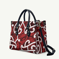 Aotearoa Maori Kowhaiwhai Leather Bag Whero Puhoro and Patiki LT9 Red - Polynesian Pride