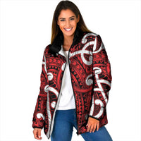 Aotearoa Maori Kowhaiwhai Padded Jacket Whero Puhoro and Patiki LT9 Women Red - Polynesian Pride