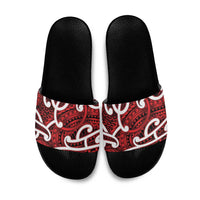 Aotearoa Maori Kowhaiwhai Slide Sandals Whero Puhoro and Patiki LT9 Red - Polynesian Pride
