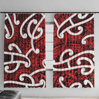 Aotearoa Maori Kowhaiwhai Window Curtain Whero Puhoro and Patiki LT9 With Hooks Red - Polynesian Pride