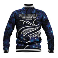 Micronesia Constitution Day Baseball Jacket Since 1979 with Polynesian Hibiscus Pattern LT9 - Polynesian Pride