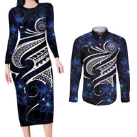 Micronesia Constitution Day Couples Matching Long Sleeve Bodycon Dress and Long Sleeve Button Shirt Since 1979 with Polynesian Hibiscus Pattern LT9 Blue - Polynesian Pride
