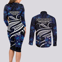 Micronesia Constitution Day Couples Matching Long Sleeve Bodycon Dress and Long Sleeve Button Shirt Since 1979 with Polynesian Hibiscus Pattern LT9 - Polynesian Pride