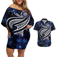 Micronesia Constitution Day Couples Matching Off Shoulder Short Dress and Hawaiian Shirt Since 1979 with Polynesian Hibiscus Pattern LT9 Blue - Polynesian Pride