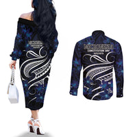 Micronesia Constitution Day Couples Matching Off The Shoulder Long Sleeve Dress and Long Sleeve Button Shirt Since 1979 with Polynesian Hibiscus Pattern LT9 - Polynesian Pride