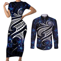 Micronesia Constitution Day Couples Matching Short Sleeve Bodycon Dress and Long Sleeve Button Shirt Since 1979 with Polynesian Hibiscus Pattern LT9 Blue - Polynesian Pride