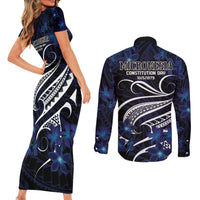 Micronesia Constitution Day Couples Matching Short Sleeve Bodycon Dress and Long Sleeve Button Shirt Since 1979 with Polynesian Hibiscus Pattern LT9 - Polynesian Pride