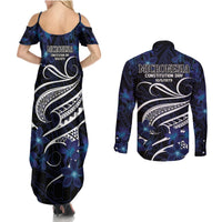 Micronesia Constitution Day Couples Matching Summer Maxi Dress and Long Sleeve Button Shirt Since 1979 with Polynesian Hibiscus Pattern LT9 - Polynesian Pride