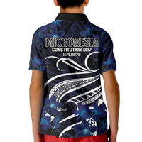 Micronesia Constitution Day Kid Polo Shirt Since 1979 with Polynesian Hibiscus Pattern