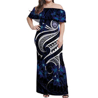 Micronesia Constitution Day Off Shoulder Maxi Dress Since 1979 with Polynesian Hibiscus Pattern LT9 Women Blue - Polynesian Pride