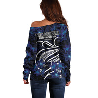 Micronesia Constitution Day Off Shoulder Sweater Since 1979 with Polynesian Hibiscus Pattern