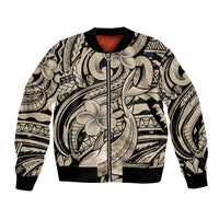 Polynesian Shark Tribal Tattoo Bomber Jacket Beige Style LT9 Unisex Beige - Polynesian Pride