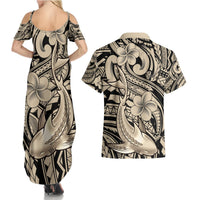 Polynesian Shark Tribal Tattoo Couples Matching Summer Maxi Dress and Hawaiian Shirt Beige Style LT9 - Polynesian Pride
