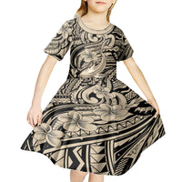 Polynesian Shark Tribal Tattoo Kid Short Sleeve Dress Beige Style