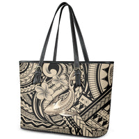 Polynesian Shark Tribal Tattoo Leather Tote Bag Beige Style LT9 - Polynesian Pride