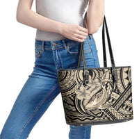 Polynesian Shark Tribal Tattoo Leather Tote Bag Beige Style LT9 - Polynesian Pride