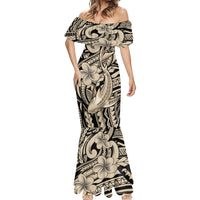 Polynesian Shark Tribal Tattoo Mermaid Dress Beige Style LT9 - Polynesian Pride