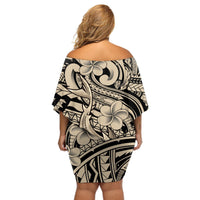 Polynesian Shark Tribal Tattoo Off Shoulder Short Dress Beige Style LT9 - Polynesian Pride