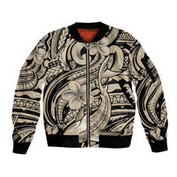 Polynesian Shark Tribal Tattoo Sleeve Zip Bomber Jacket Beige Style LT9 Unisex Beige - Polynesian Pride
