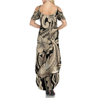 Polynesian Shark Tribal Tattoo Summer Maxi Dress Beige Style LT9 - Polynesian Pride