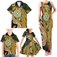 Wallis and Futuna Victory Day Family Matching Tank Maxi Dress and Hawaiian Shirt Since 1945 with Polynesian Platinum Floral Tribal