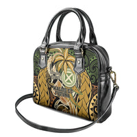 Wallis and Futuna Victory Day Shoulder Handbag Since 1945 with Polynesian Platinum Floral Tribal