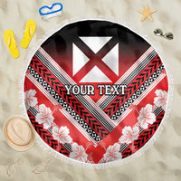 Personalised Wallis et Futuna Beach Blanket Hibiscus and Polynesian Tribal Tattoos LT9 One Size 150cm Red - Polynesian Pride