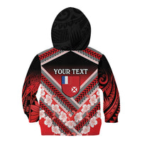 Personalised Wallis et Futuna Kid Hoodie Hibiscus and Polynesian Tribal Tattoos