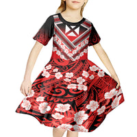 Personalised Wallis et Futuna Kid Short Sleeve Dress Hibiscus and Polynesian Tribal Tattoos LT9 - Polynesian Pride