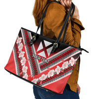 Personalised Wallis et Futuna Leather Tote Bag Hibiscus and Polynesian Tribal Tattoos LT9 - Polynesian Pride