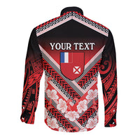 Personalised Wallis et Futuna Long Sleeve Button Shirt Hibiscus and Polynesian Tribal Tattoos