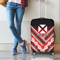 Personalised Wallis et Futuna Luggage Cover Hibiscus and Polynesian Tribal Tattoos