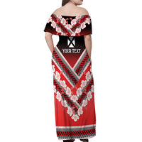 Personalised Wallis et Futuna Off Shoulder Maxi Dress Hibiscus and Polynesian Tribal Tattoos LT9 - Polynesian Pride